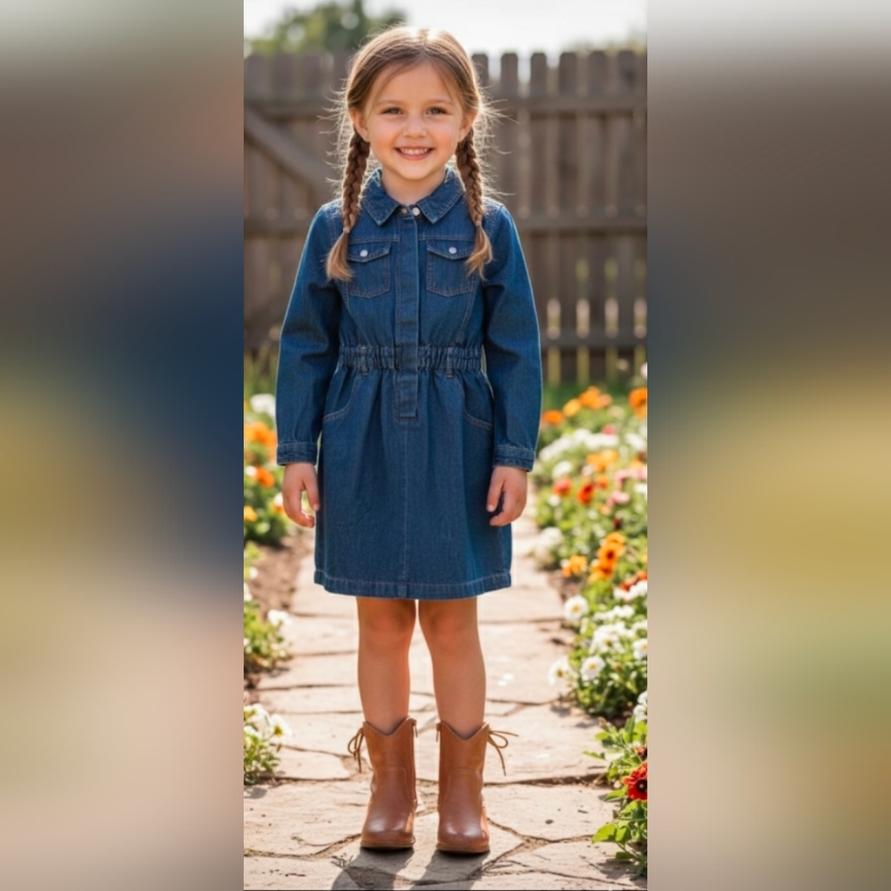 a loves a Blue Denim Long Sleeve Girls Dress